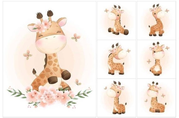 Giraffe Fabric Panels for Quilting, Cute Animal Print Baby Quilt