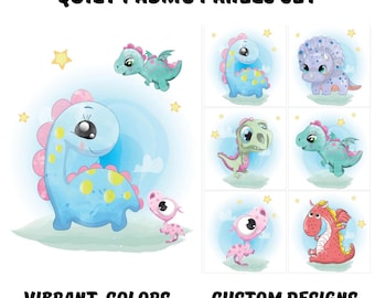 Dinosaur prints fabric panels for baby quilts, Dinosaur baby fabric for quilting, Dino nursery decor
