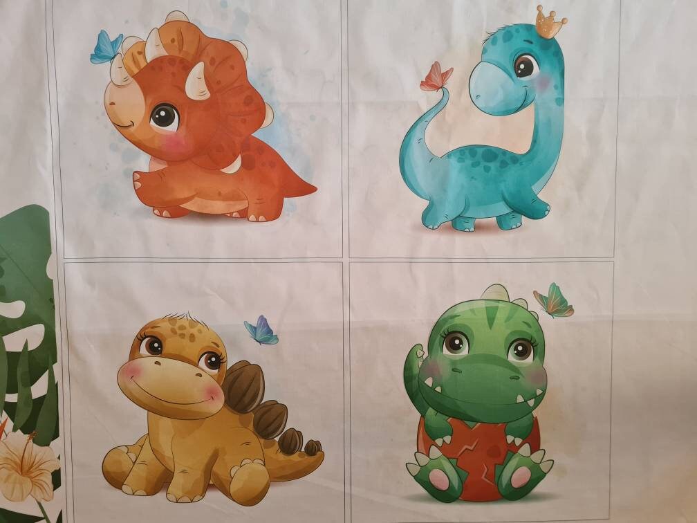 Dinosaur Fabric Panel for Baby Quilt Dinosaur Baby Quilting Etsy