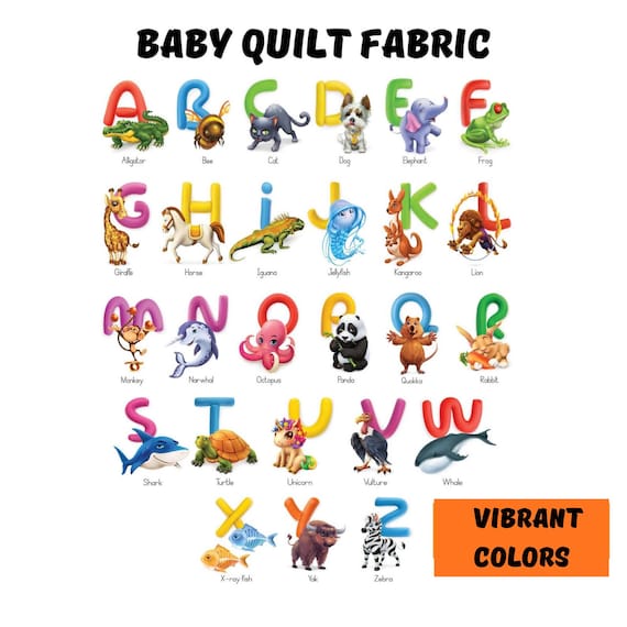 Abc fabric panels for baby quilts, Baby fabric panels for quilting, Animal alphabet fabric panel