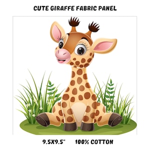 Giraffe fabric panels for quilting, Animal print fabric for baby quilts, Cotton fabric scraps - on Sale