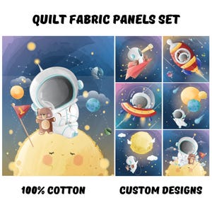 Space fabric panel for quilting, Baby quilt panels fabric, Baby blanket fabric, Little cosmonaut quilt fabric bundle
