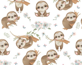 Sloth fabric by the yard, Quilting fabrics panels, Novelty fabrics panels for quilting, Fat quarters bundle