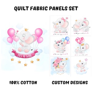 ベビーキルト用象柄生地パネル、女の子用象柄ベビーキルトパネル、キルト生地セット
