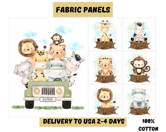 Baby quilt panel for boy, Quilt fabric bundle animal print, Fabric panel for quilting baby girl blanket