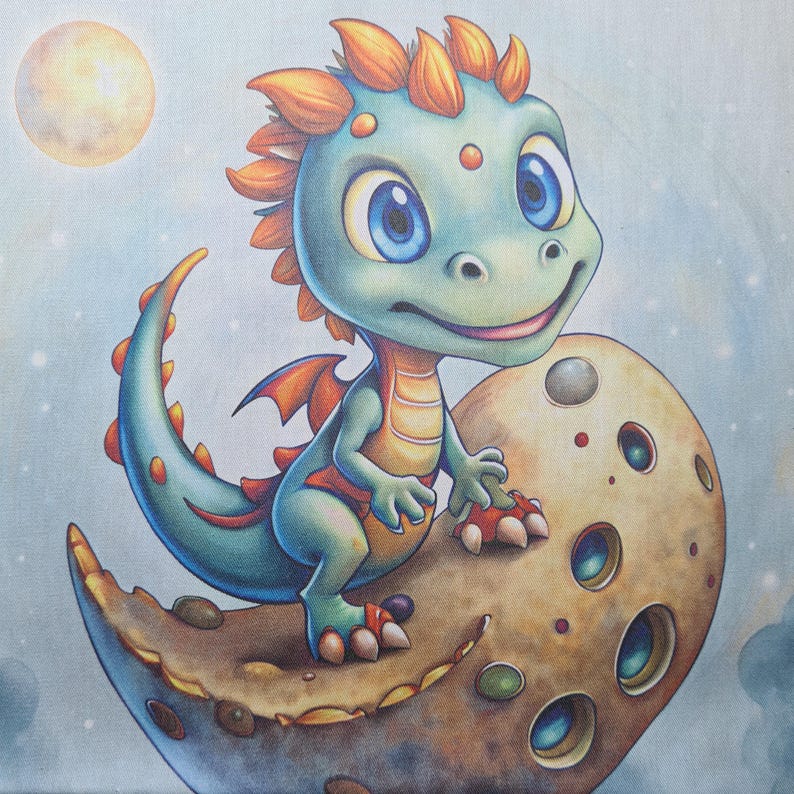 Dinosaur Baby Quilt Fabric Panel, Cute Dinosaur in Space Baby Quilting