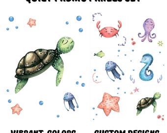 Ocean fabric panels for quilting, Sea turtle fabric panel, Octopus fabric, Nautical fabric bundles, Sea horse, Starfish fabric panel