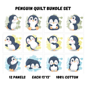 Penguin fabric panels baby for quilts, Quilting fabric baby penguin nursery decor, Baby blanket fabric