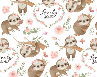 Sloth fabric by the yard, Quilting fabrics panels, Novelty fabrics panels for quilting, Fat quarters bundle
