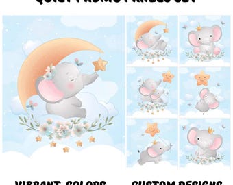 Panel de tela con estampado de elefantes bebés, paneles de tela para colchas de bebé, tela para mantas de bebé