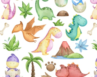 Dinosaur fabric for quilting, Baby quilt panels for dinosaur nursery decor, Dino fabric by the yard