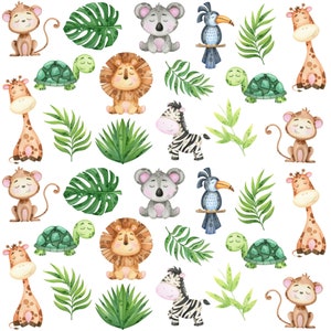 Animal fabric by the yard, Safari animals fabric panels for quilting, Baby quilt fabric, Safari nursery decor