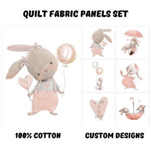 Baby girl cotton fabric panels for quilting, Baby quilt panels fabric, Baby blanket fabric