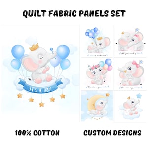 ベビーキルト用のベビーゾウのファブリックパネル、かわいい男の子のファブリックパネル、子供用ファブリックパネル