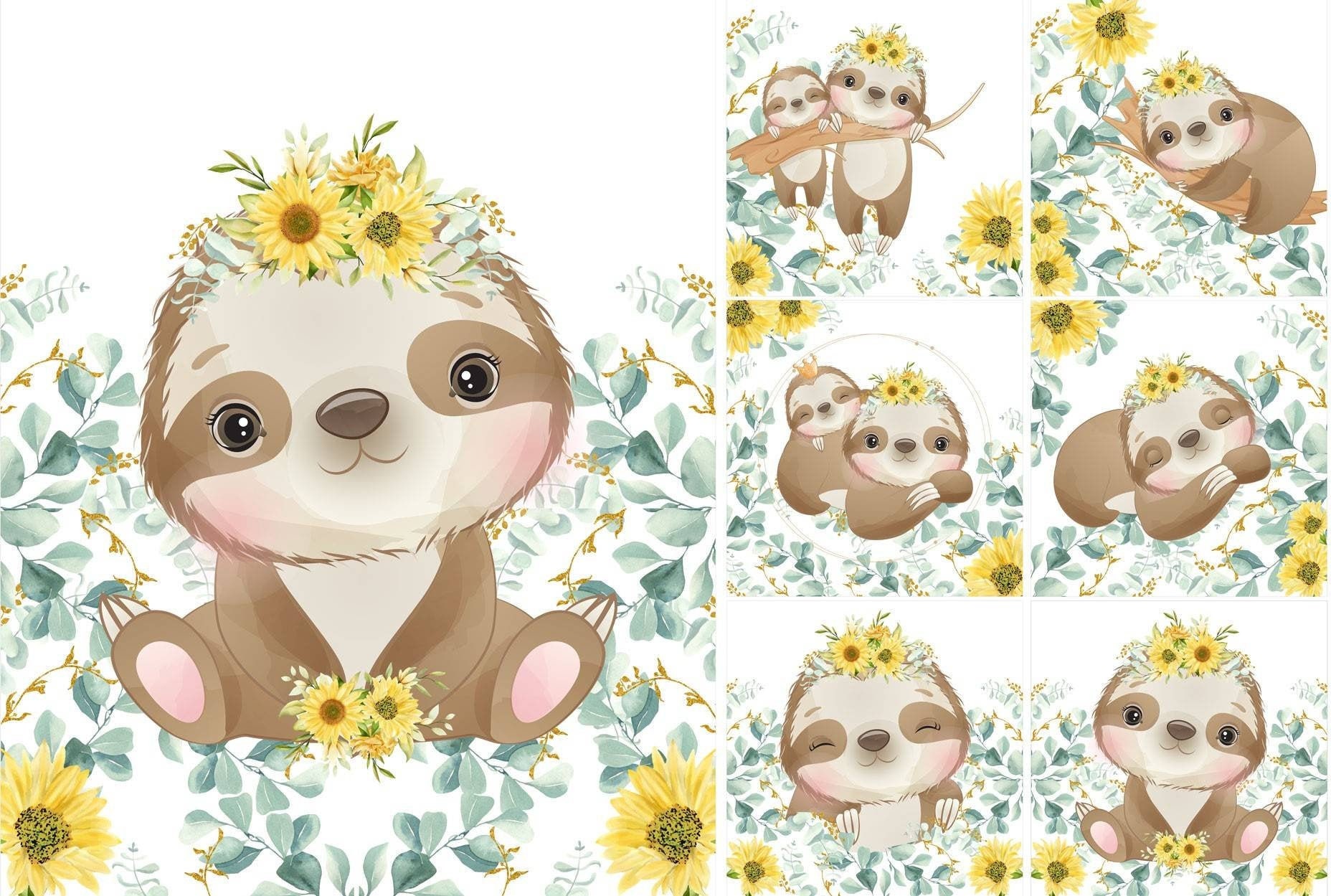 Sloth Baby Quilt Fabric Panel Sloth Panel Fabric With Etsy