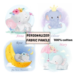 Pannello in tessuto elefante bambino, tessuto per bambini in cotone carino