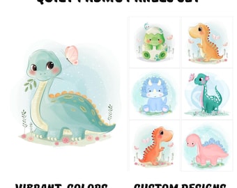 Dinosaur fabric panels for baby quilts, Baby quilt panels fabric for patchwork and quilting. Dino nursery decor