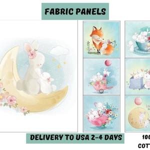 Baby quilt panel for girl, Fabric panel for baby quilt, Child fabric panel