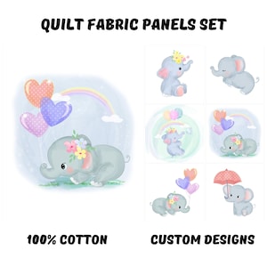 象のキルト生地バンドル、ベビー生地パネル、ベビーブランケット生地