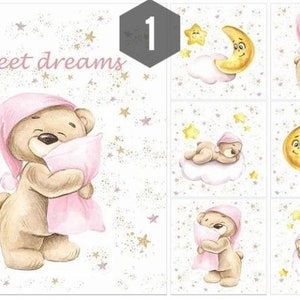 Baby fabric quilt panels SET, Baby bear fabric for quilting