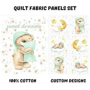 Baby bear quilt fabric panels, Baby boy girl fabric panels for quilting, Cotton nursery decor