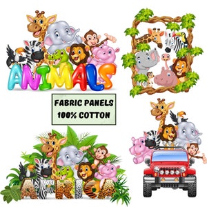 Animal fabric panels for quilting, Zoo fabric panel, Elephant fabric panel, Lion fabric panel, Giraffe fabric panel, Safari fabric panels