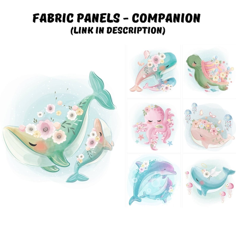 Ocean Fabric Panels for Quilting, Whale Fabric by the Yard, Baby Girl