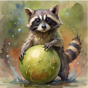 Cute Watercolor Raccoons Fabric Panel for Quilt, Raccoons Nursery Baby ...