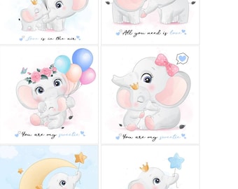 Schattige stoffen panelen van olifanten voor babyquilts, stof met olifantenprint voor kinderkamerinrichting, stof te koop