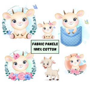 Baby goat fabric panel for quilting, Goat quilt fabric panels, Farmhouse nursery, Baby blanket fabric