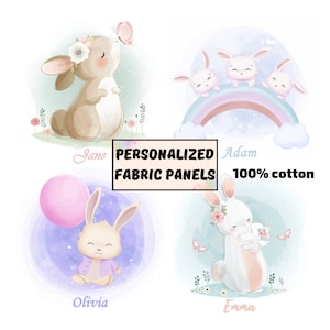 Bunny fabric panels for quilting, Bunny quilt fabric bundle, Animal print fabric