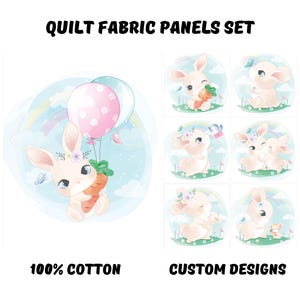 Baby girl quilt panel, Hare baby  fabric panels for quilting, Cute animal print fabric panels