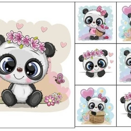 Panneau de tissu Panda pour courtepointes, Tissu matelassé pour bébé, Tissu de courtepointe pour fille mignonne