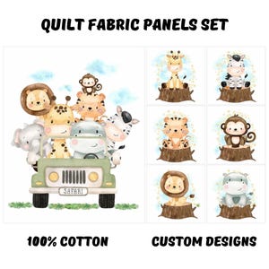 Animal baby quilt panel, Quilt fabric bundle animal print, Fabric panel for quilting baby girl blanket