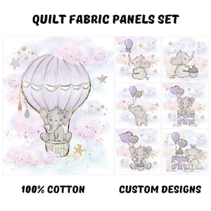 Baby elephant fabric panel, Baby quilt panels fabric, Baby blanket fabric
