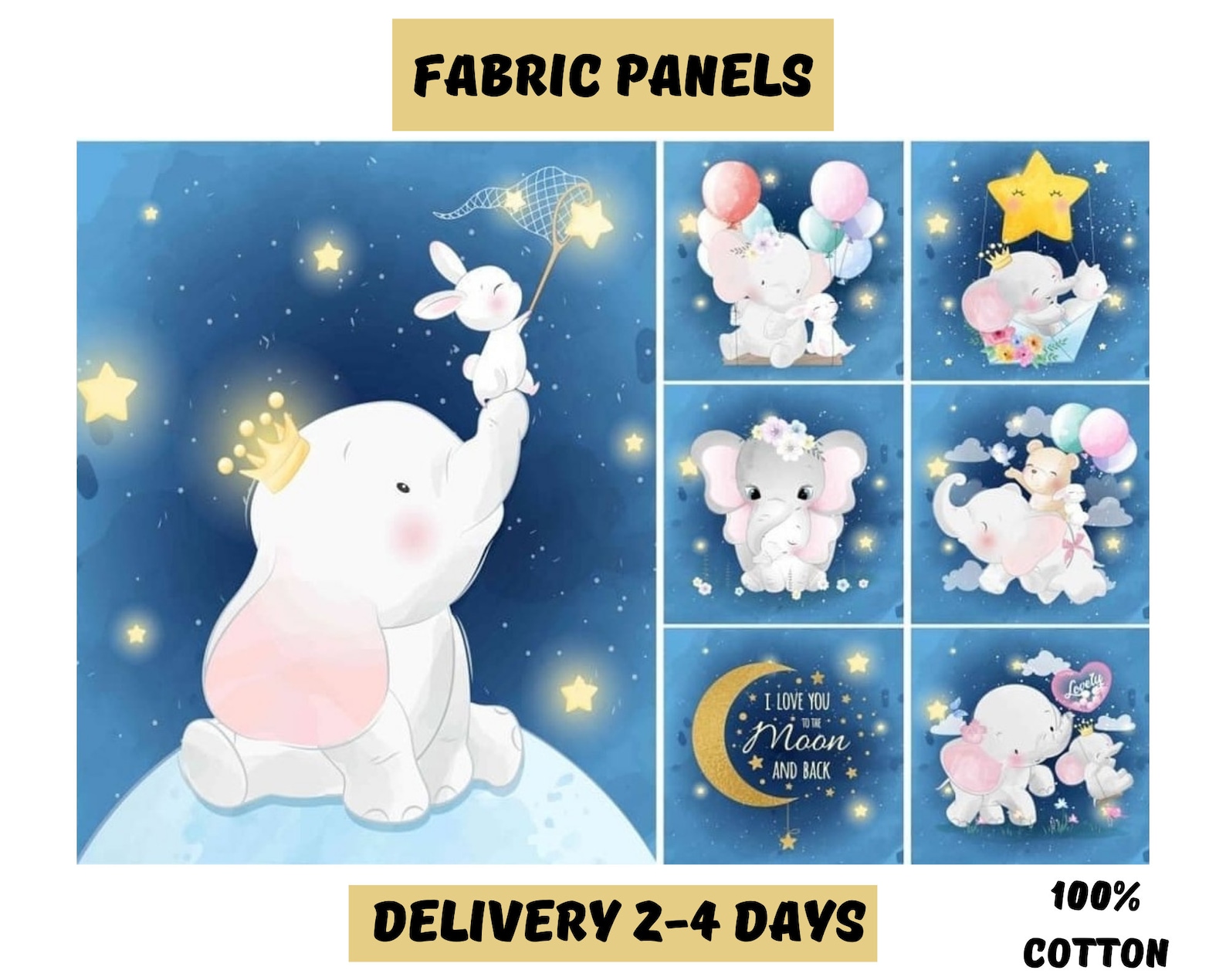 Baby elephant fabric panel for quilting Baby quilt panels Etsy