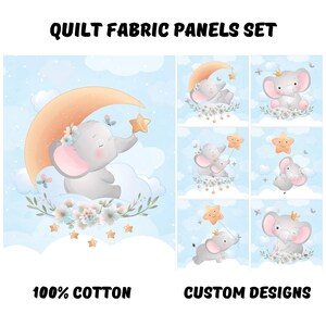 Baby elephant fabric panels for quilting, Baby quilt panels fabric, Baby blanket fabric