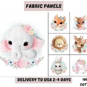女の子用ベビーキルト生地バンドル、象の生地パネル、ユニコーン、キリン、鹿、キツネのベビーキルト生地パネル