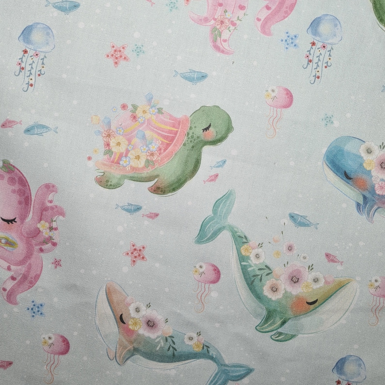 Ocean Fabric Panels for Quilting, Whale Fabric by the Yard, Baby Girl