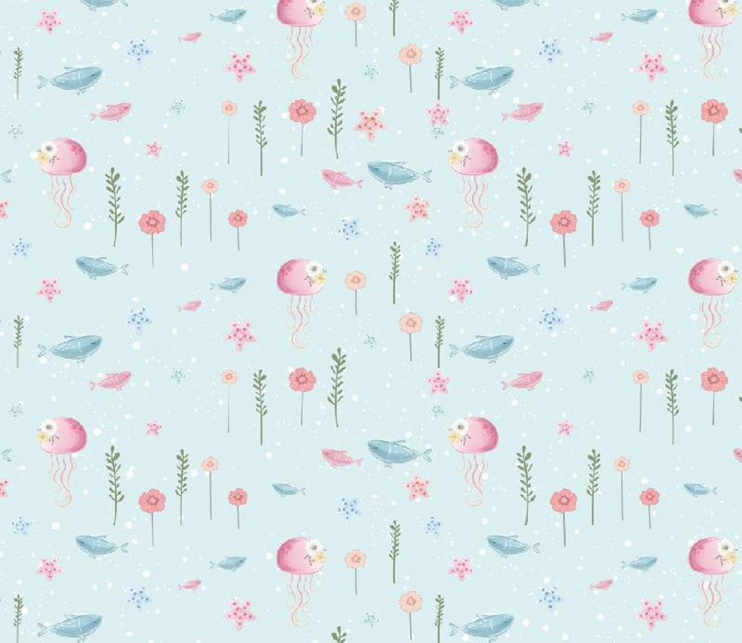 Ocean Fabric by the Yard, Jellyfish Fabric Panel for Quilting, Baby