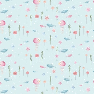 Ozean Stoff Meterware, Quallen Stoffpanel zum Quilten, Baby Mädchen Quilt Stoffpaket