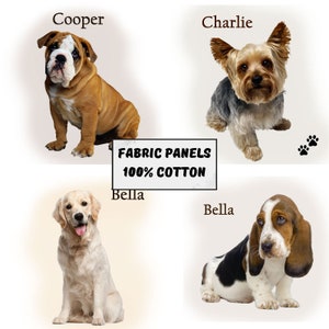 Dog cotton fabric panel, Personalized dog print fabric panels for quilting