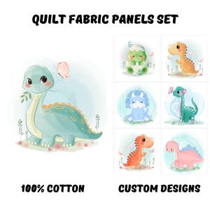 Dinosaur fabric panels for baby quilts, Baby quilt panels fabric for patchwork and quilting. Dino nursery decor