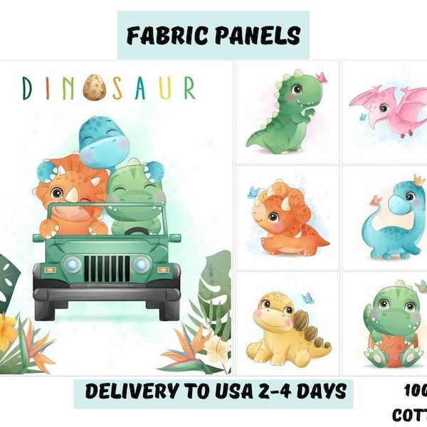 Dinosaur fabric panel for quilting, Baby quilt panels fabric, Baby blanket fabric