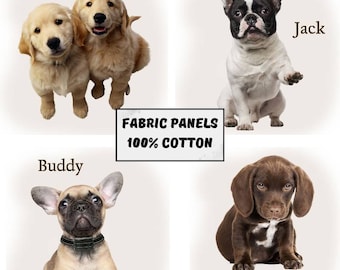 Personalized dog fabric panel,  Dog print fabric, Puppies fabric