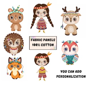 Boho baby fabric panels, Animal print fabric, Child fabric panel
