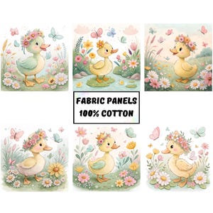 Cute duck fabric panels for quilting, Duck lover gift - print quilt fabric panels, Baby girl theme fabric for blanket, pillow