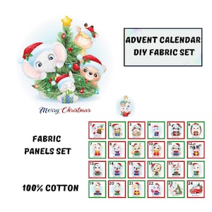 Christmas fabric advent calendar diy, Animals fabric panels set for advent calendar with pockets calendar