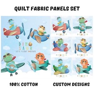 Dinosaur fabric panel for baby quilt, Flying dinosaur baby quilting fabric cotton, Dino quilt fabric bundle