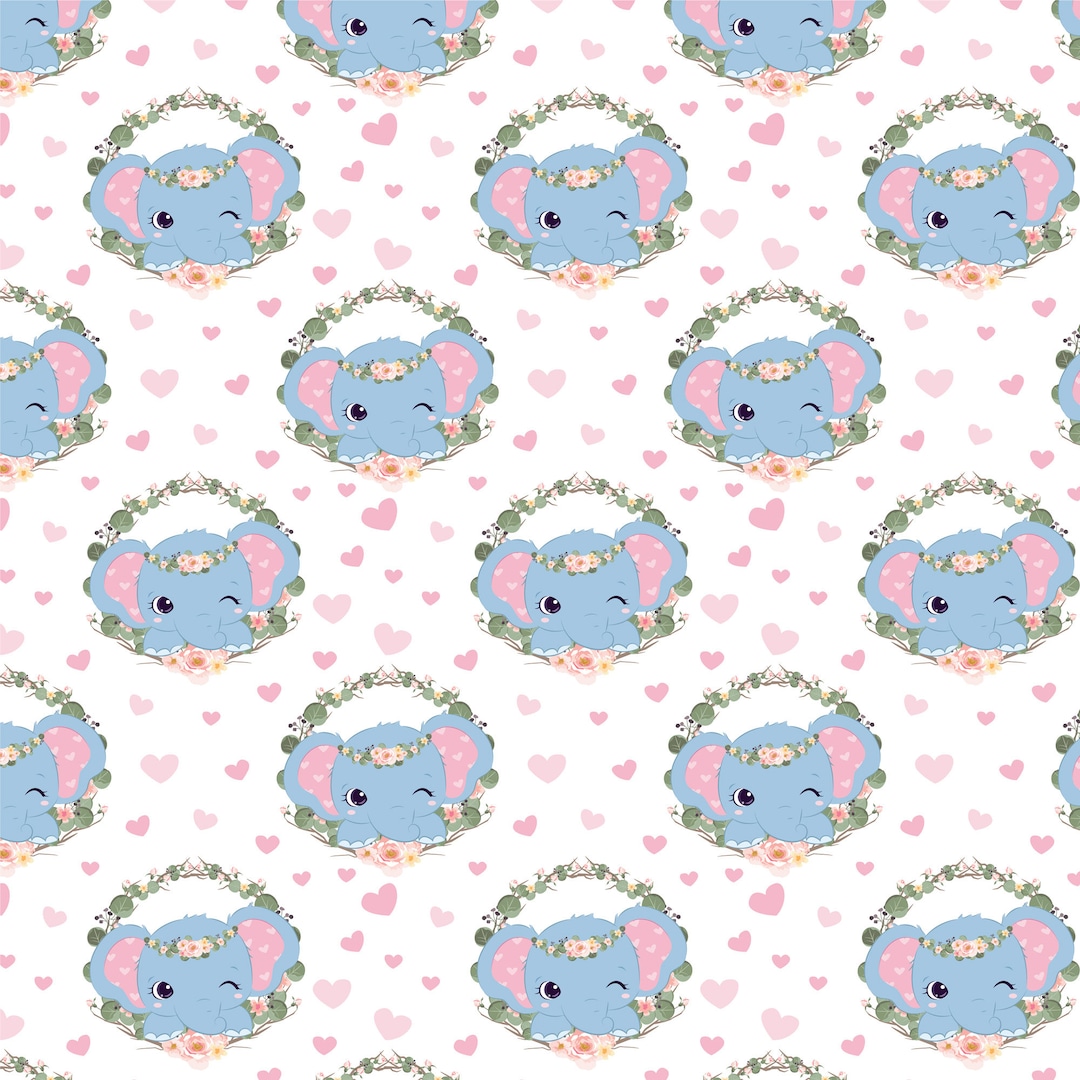 Baby Elephant Fabric by the Yard, Cute Elephant Fabric Panels for